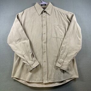 Cassini Tan Beige Long Sleeve Button Down Shirt Size M Faux Suede Feel Pocket